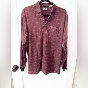 Burgundy Windowpane Casual Button Down Shirt Soft Cotton